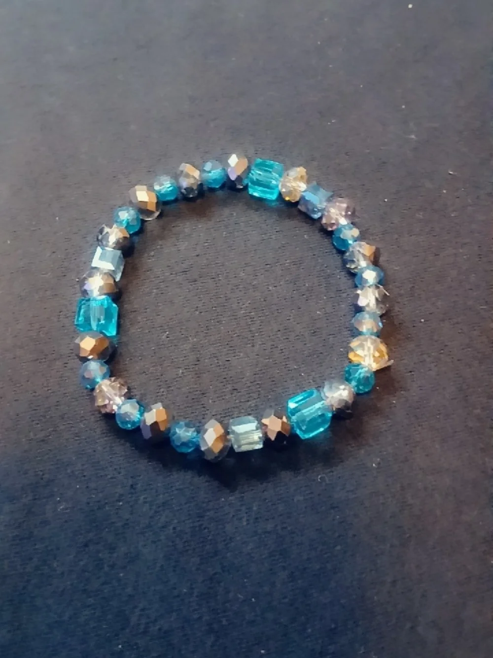 Blue Crystal Beaded Stretch Bracelet - Unbranded